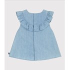 BABIES' SLEEVELESS BLOUSE IN EMBROIDERED COTTON CHAMBRAY. Dresses