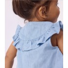 BABIES' SLEEVELESS BLOUSE IN EMBROIDERED COTTON CHAMBRAY. Dresses