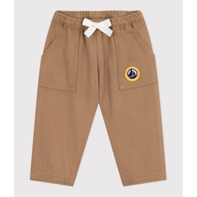 BABIES' TROUSERS IN PLAIN COTTON WITH A BADGE, CARGO STYLE BABIES' TROUSERS IN PLAIN COTTON WITH A BADGE, CARGO STYLE