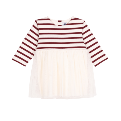 BABIES' LONG-SLEEVED DRESS IN TWO MATERIALS BABIES' LONG-SLEEVED DRESS IN TWO MATERIALS