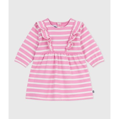 BABIES' LONG-SLEEVED STRIPY COTTON DRESS BABIES' LONG-SLEEVED STRIPY COTTON DRESS