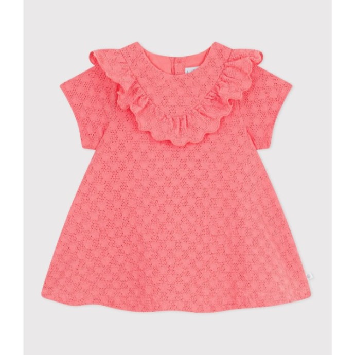 BABIES' DRESS IN BRODERIE ANGLAISE WITH SHORT SLEEVES AND A HEARTS MOTIF. BABIES' DRESS IN BRODERIE ANGLAISE WITH SHORT SLEEVES AND A HEARTS MOTIF.