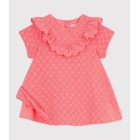 BABIES' DRESS IN BRODERIE ANGLAISE WITH SHORT SLEEVES AND A HEARTS MOTIF. BABIES' DRESS IN BRODERIE ANGLAISE WITH SHORT SLEEVES AND A HEARTS MOTIF.