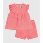 BABIES' 2-PIECE OUTFIT IN BRODERIE ANGLAISE, HEARTS DESIGN.