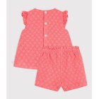 BABIES' 2-PIECE OUTFIT IN BRODERIE ANGLAISE, HEARTS DESIGN.