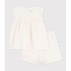 BABIES' 2-PIECE OUTFIT IN BRODERIE ANGLAISE, HEARTS DESIGN.