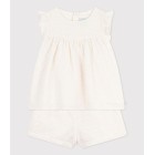 BABIES' 2-PIECE OUTFIT IN BRODERIE ANGLAISE, HEARTS DESIGN.