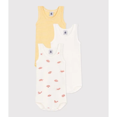 BABIES' SLEEVELESS PRINTED COTTON BODYSUITS - 3-PACK