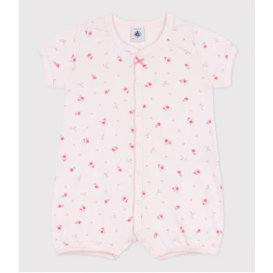 BABIES' SHORT FLORAL COTTON JUMPSUIT.
