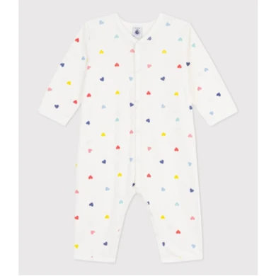 BABIES' HEART PRINT FOOTLESS COTTON PYJAMA SUIT.
